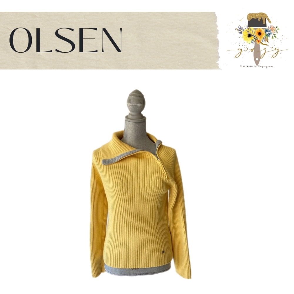 OLSEN, Size 8, Merino Wool, Yellow/Gray Sweater with Side Zipper